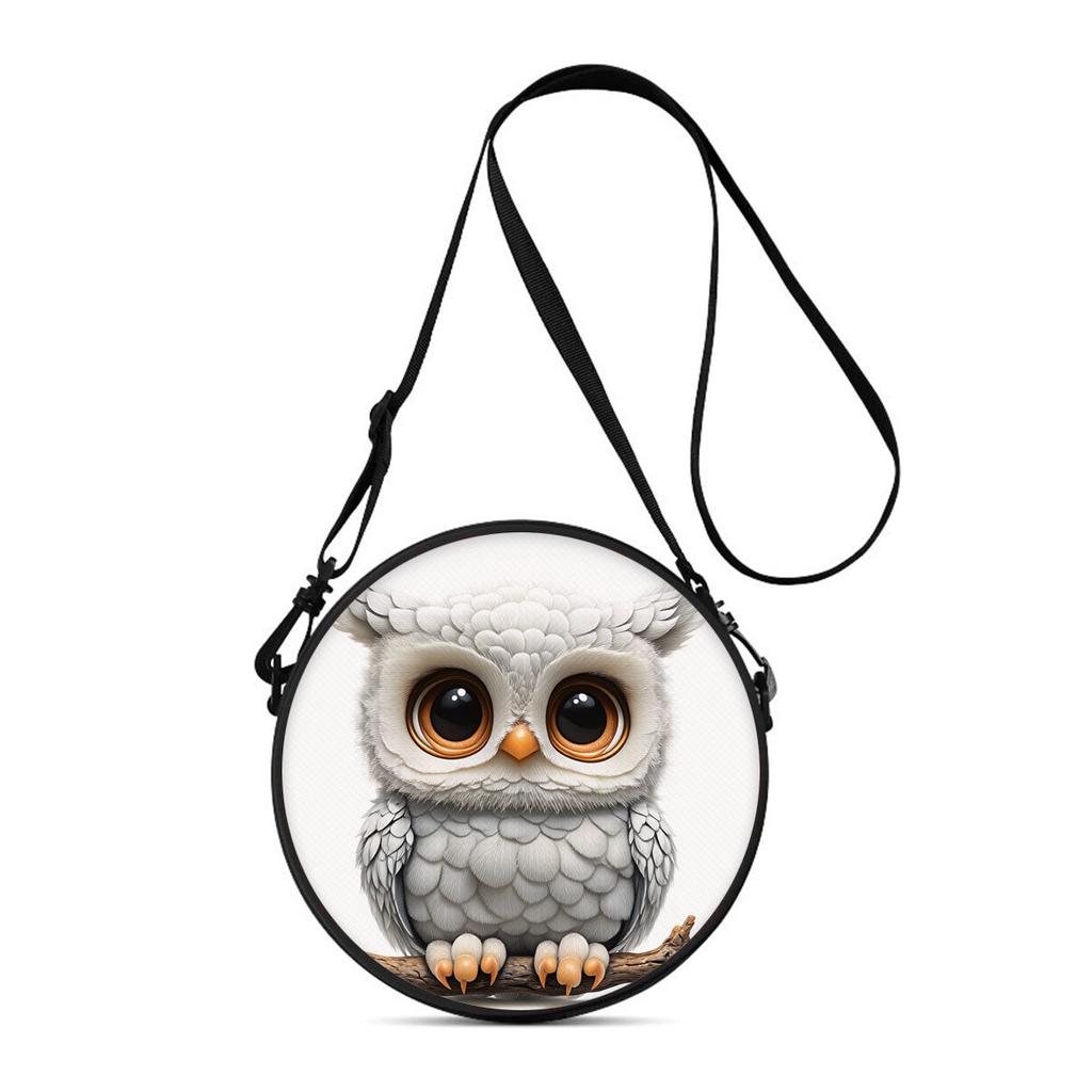 Owl Print Round Shoulder Bag Casual Messenger Bag for Woman Best Gifts 2D Flat Casual Daily Crossbody Bag