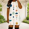 Women Plus Size Round Neck Short Sleeve White Printed Fitted Mini Dress