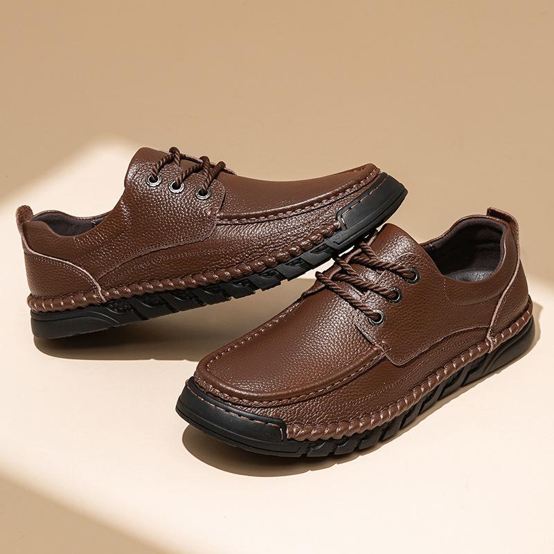 

2025 live broadcast popular men s casual leather shoes hand-sewn first layer cowhide men s shoes middle-aged and elderly shoes soft sole 44