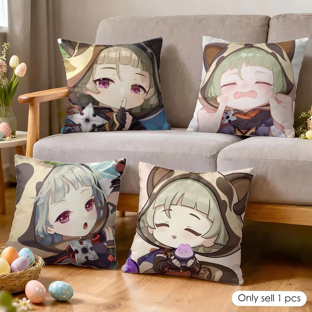 Sayu Genshin Impact Cute Cushion Cover Silky Short Plush Invisible Zipper Dustproof Sofa Pillow Case For Home Decor