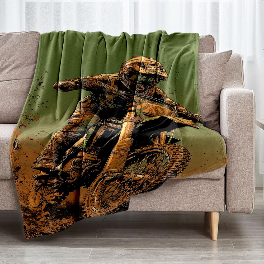 Off-road Motorcycles Theme Printed Blanket - Perfect for Couch, Bed, Travel & Outdoor Use | Machine Washable, Cozy & Durable.