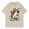 Cat Riding Shark Funny Meme Graphic T Shirts Summer Fashion Oneck Short Sleeve Tshirts Unisex Unisex Casual Loose Cotton Tshirt