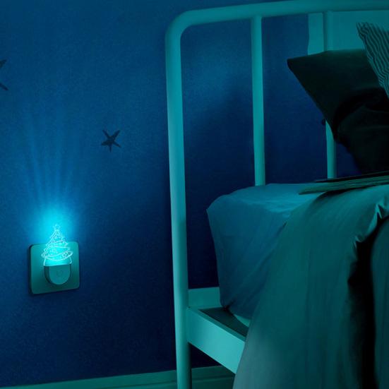 Night Light Christmas Tree Shape Projection 3D Effect Energy-saving Plug-Play LED Nightlight Holiday Decor