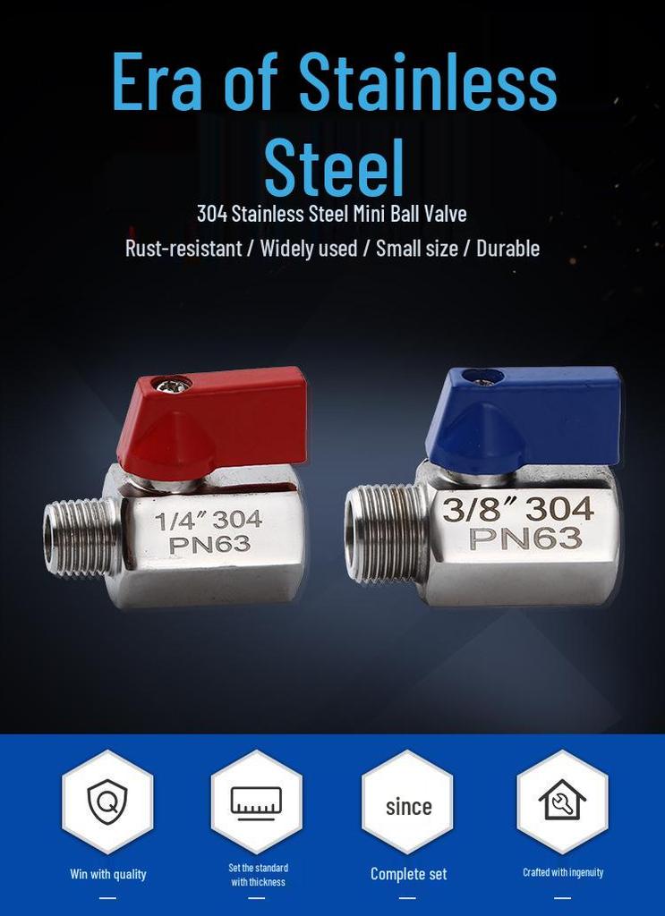 304 Stainless Steel Mini Manual Ball Valve with Male & Double Female Threads