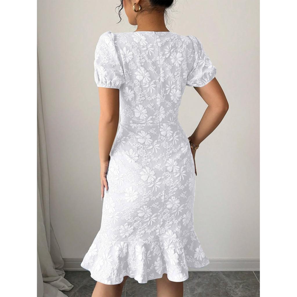 Women's Fashionable Printed Short Sleeved Round Neck Slim Fit Hip Hugging Dress