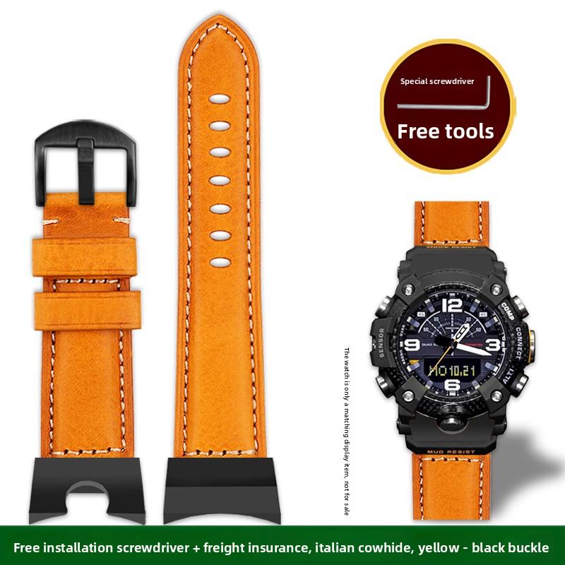 GG-B100 Bracelet de montre en cuir de vachette italienne Pour Casio G-Shock Little Mud King GG B100 Bracelet vintage en cuir véritable pour homme