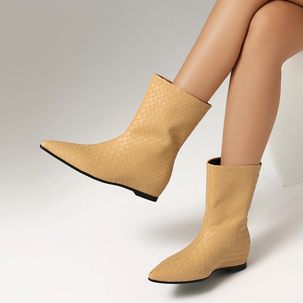 Women's flat-bottomed short boots spring and autumn large size European and American style woven casual short boots