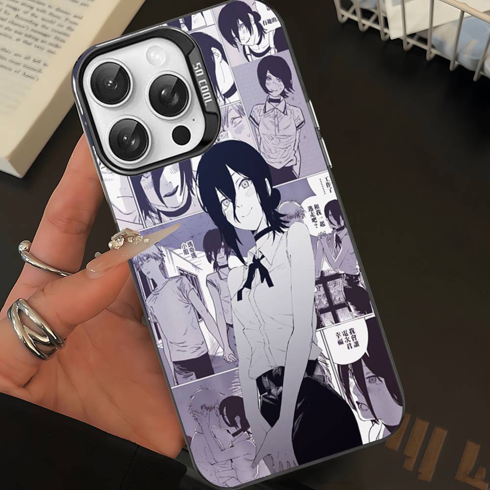 Anime C-Chainsaw Man Phone Case For IPhone 17 16 15 14 11 12 13 Pro Max Plus Pro Colored Silver Cover