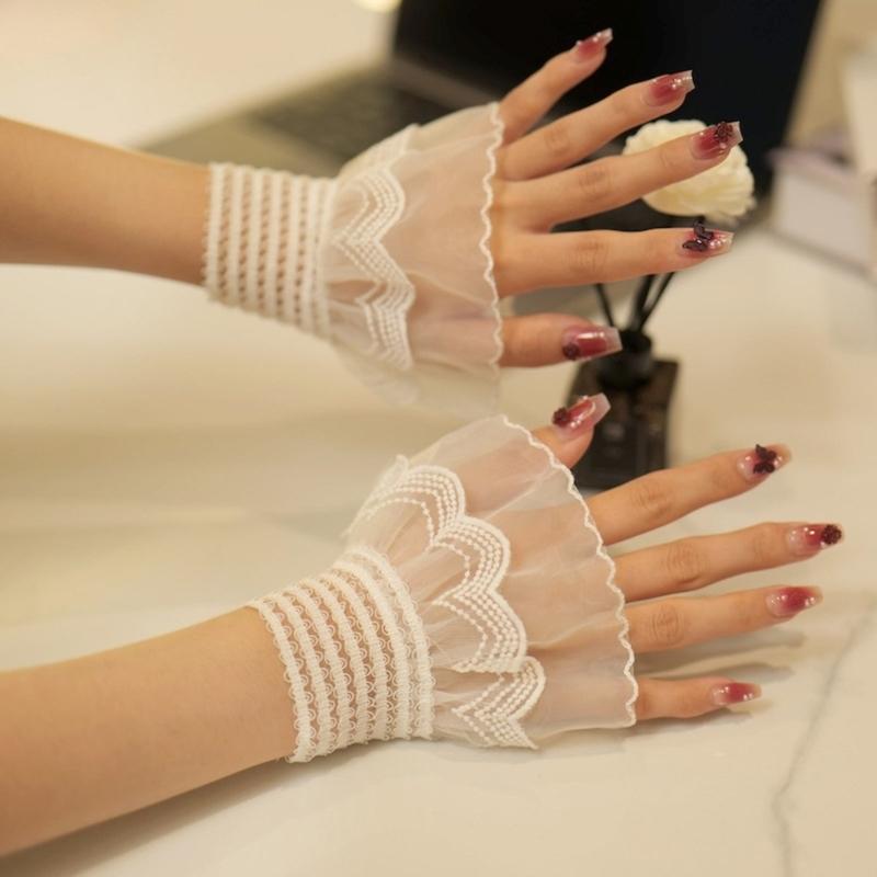 Faux Sleeves Decorative Trumpet Sleeves for Sweater Ruffle Bowknot Lace False Sleeves Cuff Extension Sweet Wrist Cuffs
