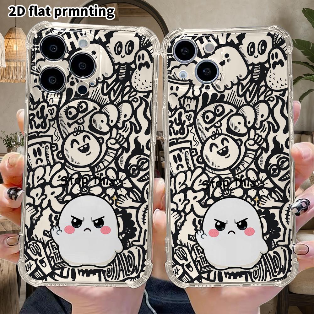 Phone Case: 2D Flat Suitable for iPhone 18 17 16 15 14 13 Pro Transparent Corner Protection Case, Stop, Christmas and Halloween Gifts