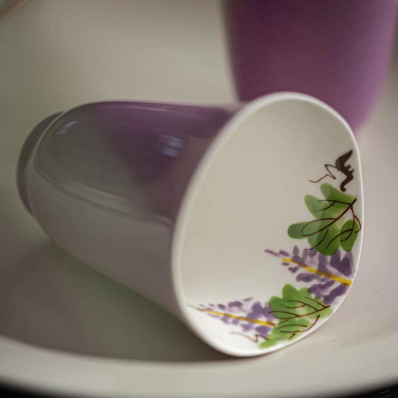 Aesthetic Cups Teacup Tea Pair Pure Hand-painted Purple Peony Small Master Cup Ceramic Cup For Tea Kungfu Tea Set Puer Tea Gift