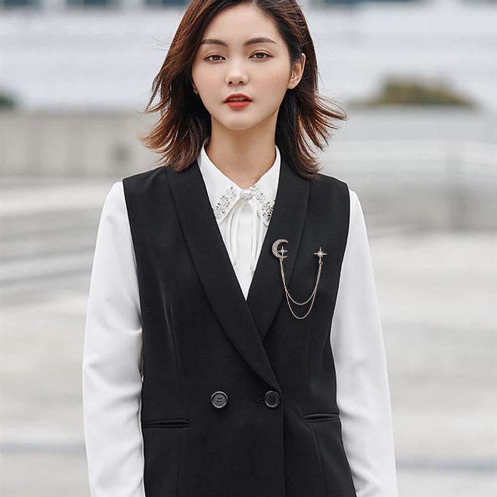 Shirt Brooch Badge Tassel Chains Women Brooches Chain Brooches Pins Star Moon Brooch Korean Style