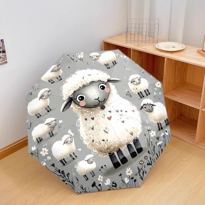 1 PC Automatic Folding Umbrella - Cute Sheep Pattern, Portable & Foldable Design with 8 Ribs, Christmas Birthday Gifts