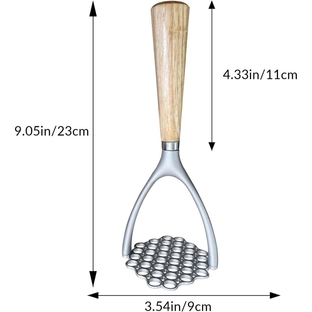 Heavy Duty Potato Masher, Hand Potato Masher Aluminum Alloy Kitchen Tool/Food Masher with Non-slip Wood Handle