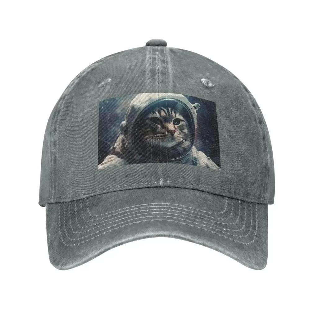 Astronautenkatze im Weltall Baseballkappe für Unisex WoUnisex Gewaschene Baumwolle Dad Hat Verstellbare Trucker Caps