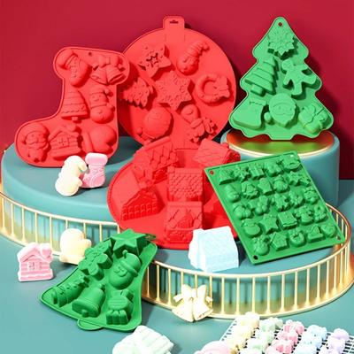 Silicone Christmas Tree Cake Mold DIY Snowman Gingerbread Man&Santa Claus Chocolate Mold Jello Pudding Molds Festive Treats Tool