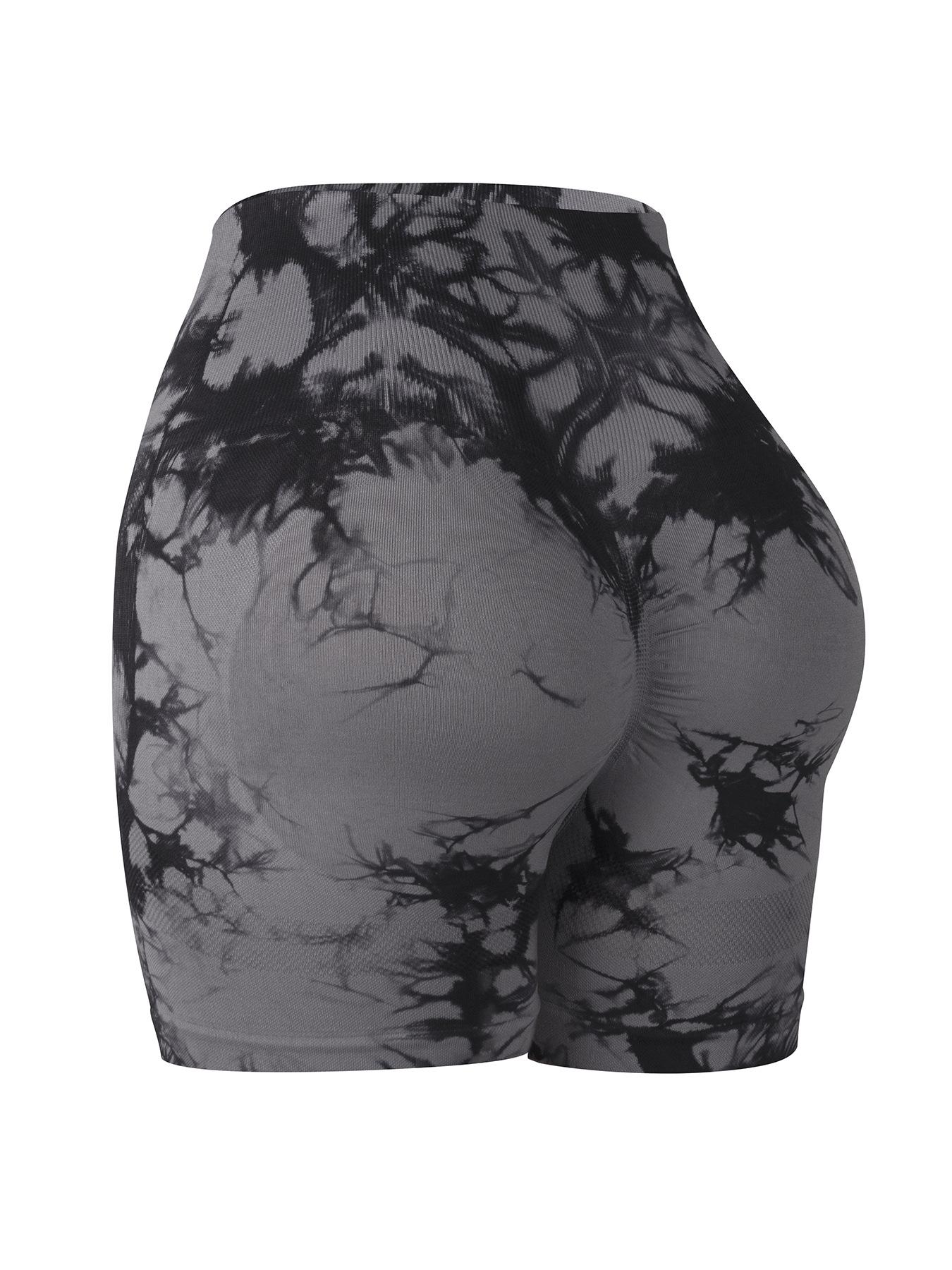 HNYHWKR Высокопосадочные йога-шорты с tie-dye, подтягивающие ягодицы - Стройнящие, Эластичные, Быстросохнущие штаны для тренировок Medium серый