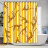 Yellow Striped Shower Curtain With Leaping Leopard Pattern Bathroom Decor For Home Decoration