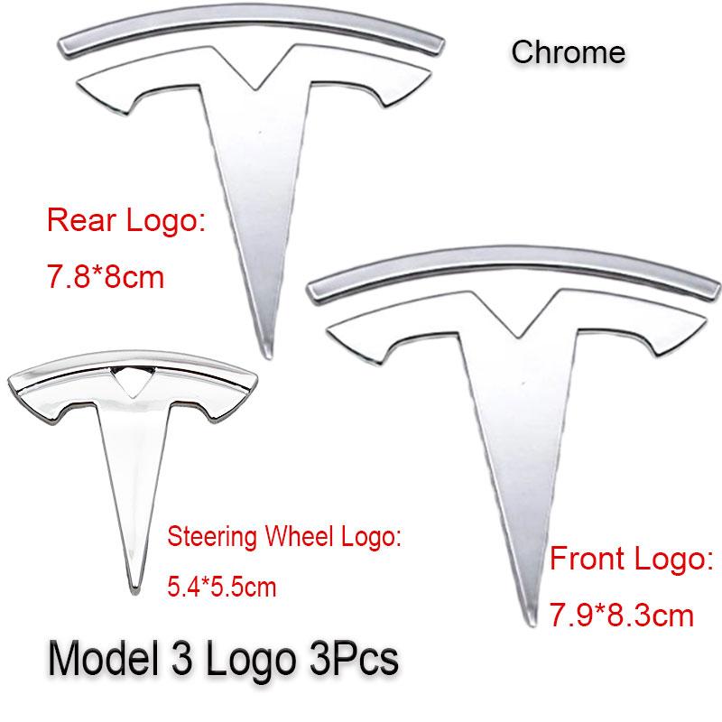3Pcs ABS Car Front Hood Emblem Rear Trunk Badge Steering Wheel Cover Sticker For Tesla Model 3 Model Y Decals Accessories