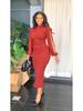 Elegant European & American Pleated Solid Color Dress with Split Sleeves