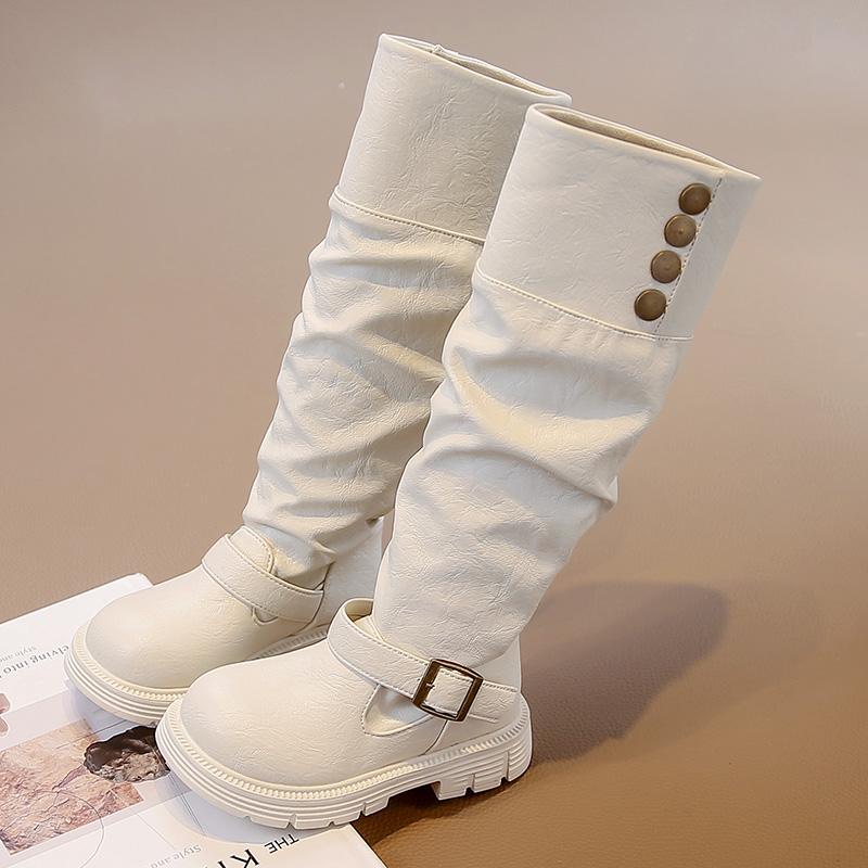 Girls Winter Fashion Banquet Warm/Soft Thick-soled Evening Long Knee-high Boots Baby Single/Velvet Buckle Retro Riding Boots