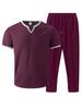 V-neck Waffle Short-Sleeve T-shirt & Long Pants Men's Streetwear Sports Set
