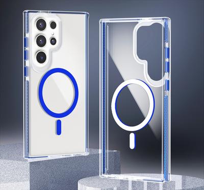 Módní průhledný silný magnetický kryt MagSafe pro Samsung Galaxy S24 Ultra S24 Plus Barevný ochranný rámeček Nárazuvzdorný kryt