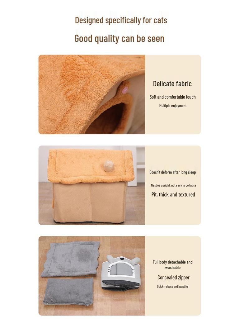 All-Season Plush-Lined Washable Cat Bed and House