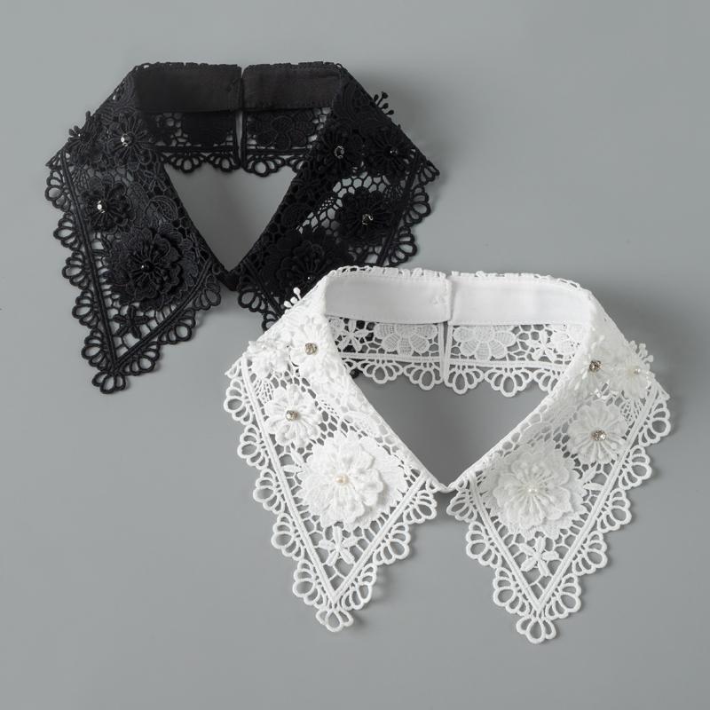 Lace Fake Collar Shirt Women White Black Lapel False Collars Woman Beading Removable Detachable Collar Neckline Faux Col