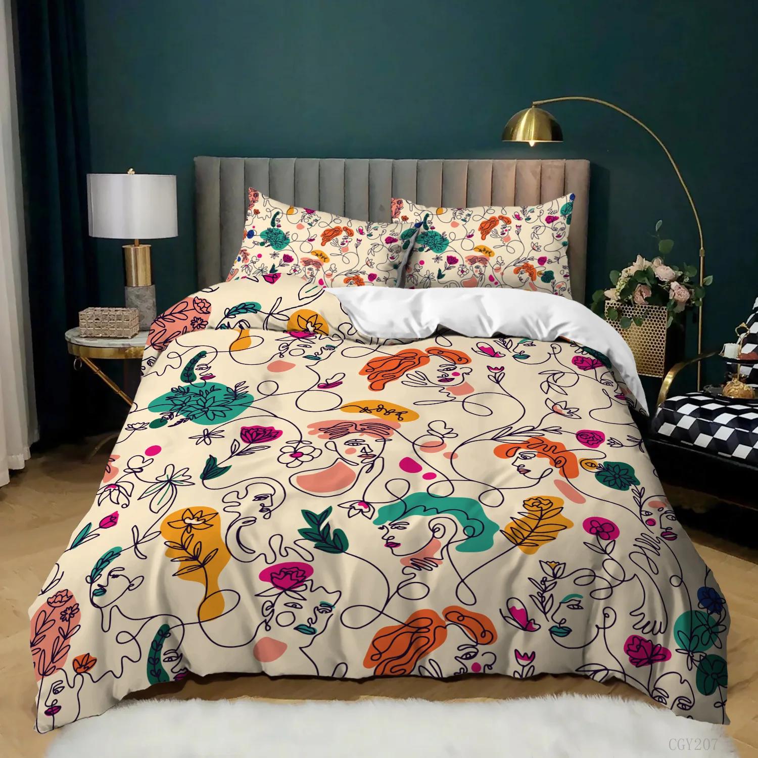 

Watercolor Duvet Cover Set King/Queen Size Colorful Modern Fashion Floral Painting Polyester Quilt Cover for Girls Women Cream 70x133cm 2pcs