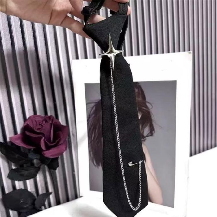 Men Women Crosses Pin Chain Tie for School Event and Casual Dates Adjustable Pre Tied Black Necktie Uniform Neckwear