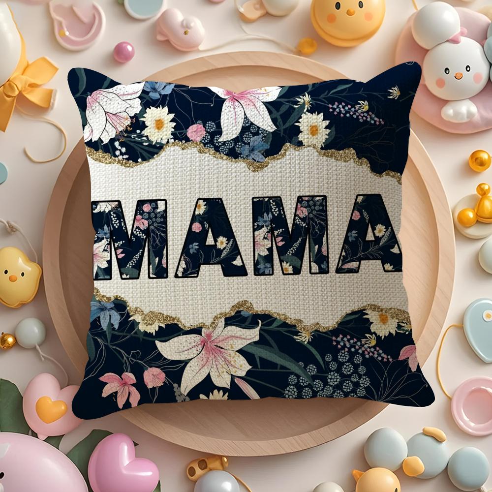Classic Mom Cushion Cover Natural Linen Organic Fabric Double-Sided Printing Sofa Home Decor Gift Pillow Cover