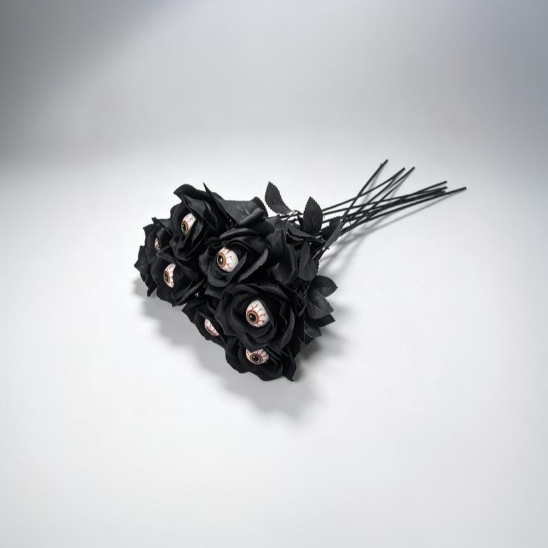 1Pc With Eyeball Halloween Eyeball Rose Simulation Handmade Eyeball Fake Flower Exquisite Artificial Black Rose Accessories