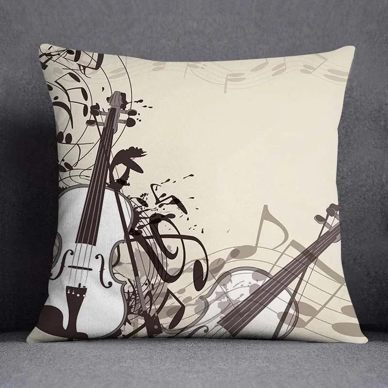 Musical Note Guitar Series Pattern Home Decoration Pillow Case Square Office Cushion Cover