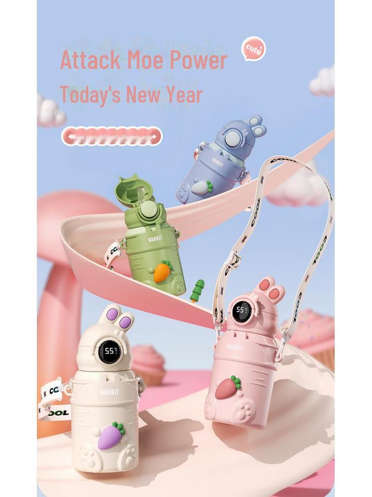 High-Value 316 Stainless Steel Cartoon Rabbit Thermos Cup with Straw for Children and Students