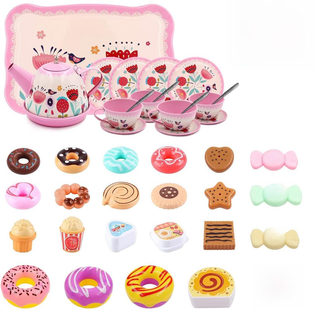 Charming Children's Tea Party Playset With Colorful Tin Tea Set And Sweet Treats