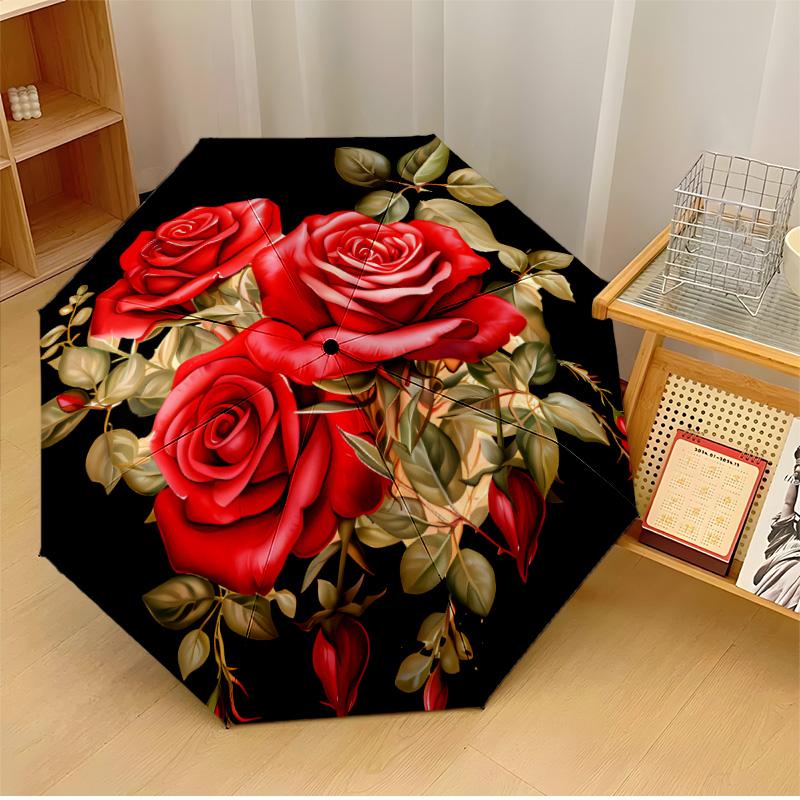 Blumenkunst-Thema Automatischer Regenschirm Kompaktes 8-Rippen-Design Stabile Konstruktion Langlebiger Regenschirm Stilvolles Accessoire