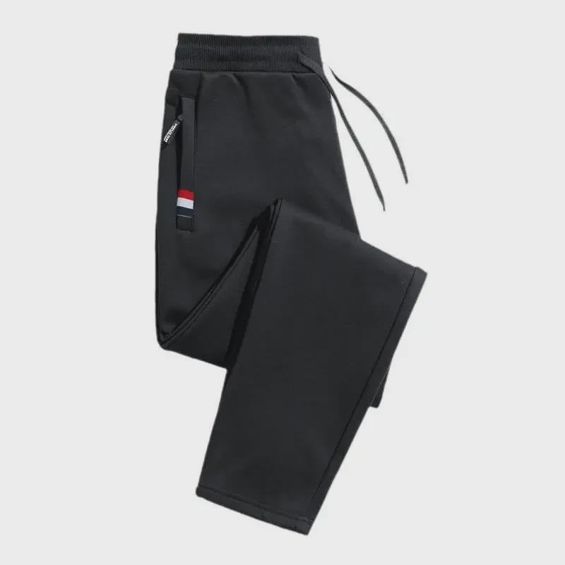 Trójkolorowe dresy z jagnięcej skóry: Modne ciepłe spodnie sportowe męskie z aksamitną podszewką - Jesień/Zima