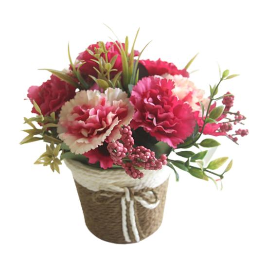 

Имитация горшечных растений, изящное мастерство, фестивальное украшение, корзина из ротанга, искусственная гвоздика в горшке розы красного