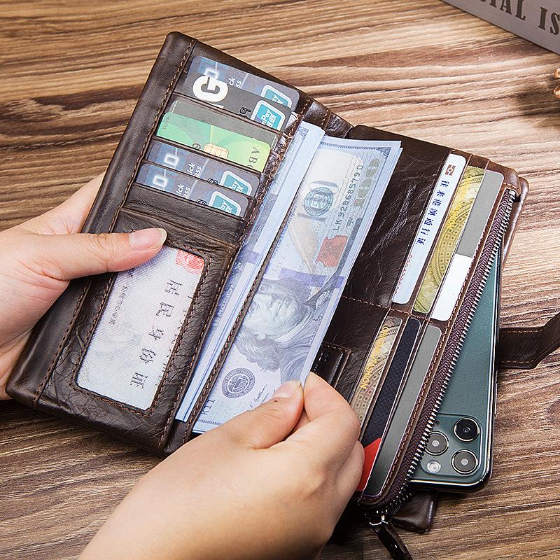Women Genuine Leather Long Wallets Retro Cowhide Multifunctional Coin Purse Multi Slot Large Capacity Card Bag Clutch High Quality Wallet