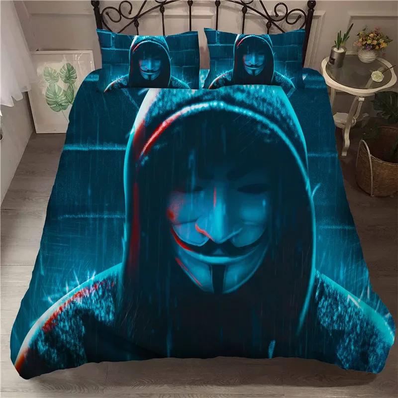 

3D Anonymus with Mask Duvet Cover with Pillow Cover Bedding Set Single Double Twin Full Queen King Siz Bed Set for Bedroom Decor 70x133cm 2pcs
