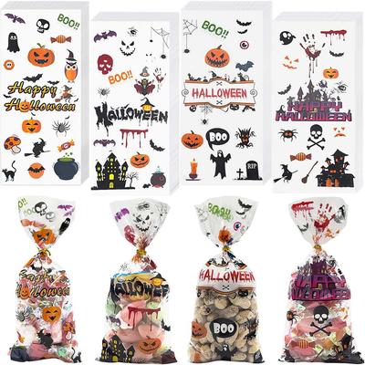 100Pcs Halloween Cellophane Bags, Clear Cellophane Bag Sweet Candy Gift Bags with Twist Ties for Halloween Party Supplies