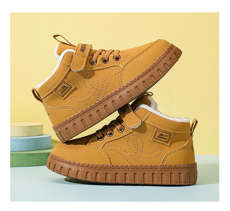 Warrior Kids' Winter Fleece-Lined High-Top Sneakers, 2025 Style - Girls' and Boys' Non-Slip Warm Cotton Shoes