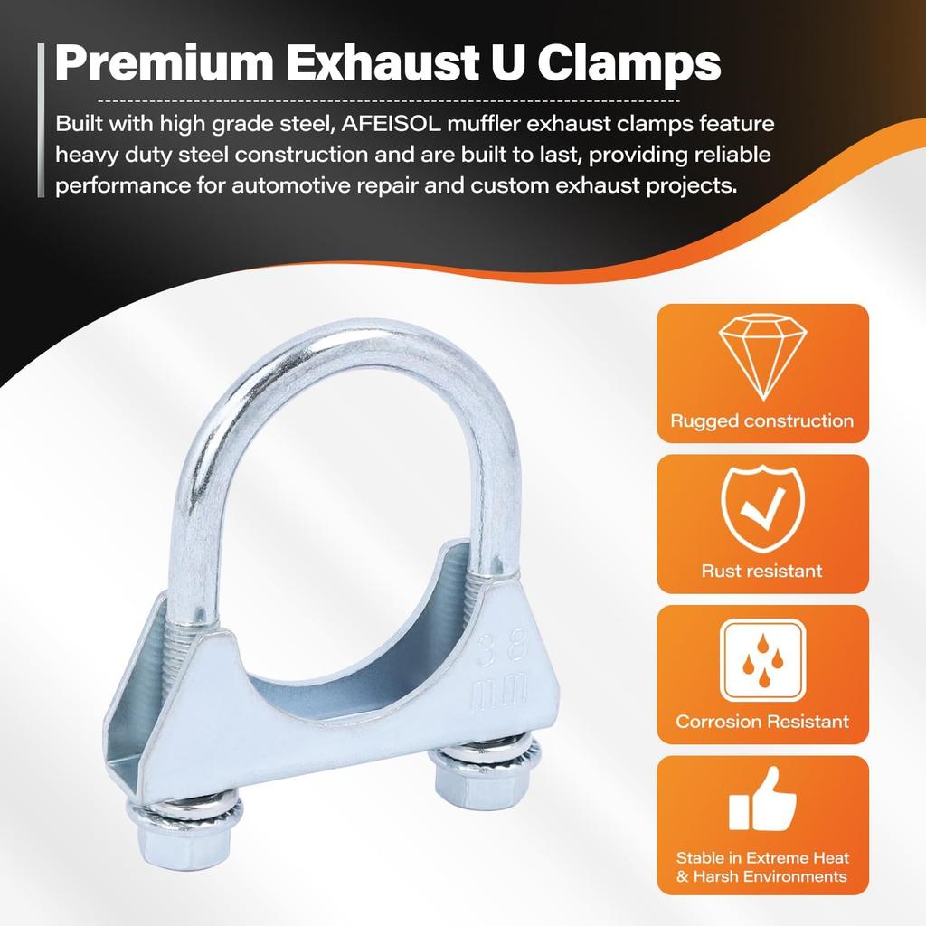 2 Pack 1.5" U Bolt Clamp Saddle-Style Muffler Exhaust Clamps On Tip Pipes 38 Mm Steel U-Bolt Exhaust Pipe Clamps (1-1/2")