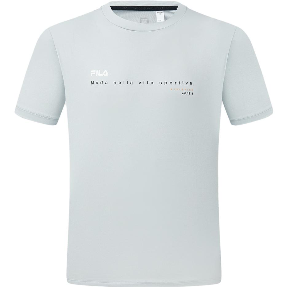 FILA Logo Ice Silk Breathable Fitness Running Casual Fashion Knitted Round Neck Short Sleeve T-Shirt Men Tops Gray A11M321109FGY