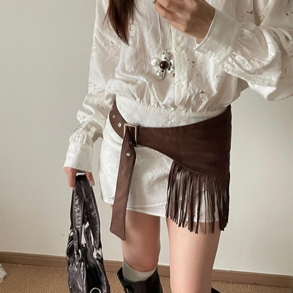 Cowboy Style Tassel Waist Belt Fringe Triangle Butt Curtain Fashion Mini Skirts  Dress Belt