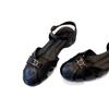 2025 summer new French hollow casual one-word sandals women's round head versatile retro camellia Roman shoes