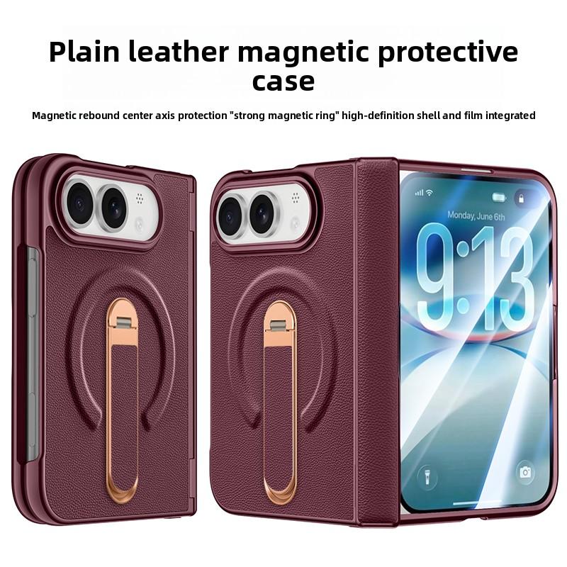 For iPhone Duo Fold Case Luxury PU Leather With Hinge Stand Protective Back Cover Magnetic Wireless Charging Phone Shell Funda