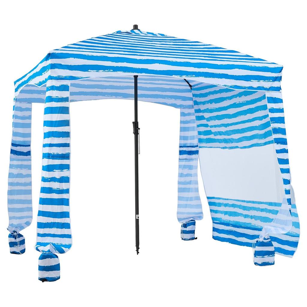Beach Cabana, 1.83 x 1.83 m Beach Canopy with Side Wall, UPF 50+ Protection Easy Setup Cabana Tent with Sand Pockets, Portable Shade Sun Shelter