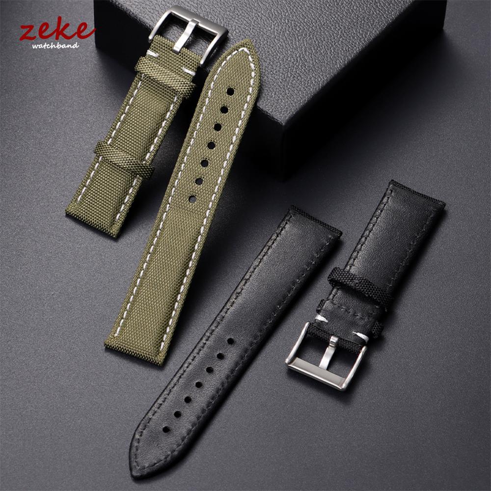 Correa de Reloj de Lona 22mm 24mm Correa de Reloj de Nylon y Cuero Impermeable para Seiko para Omega Pulsera Deportiva Cinturón con Costura Hecha a Mano
